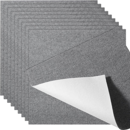 Carpet Tiles Peel and Stick, Squares Self Adhesive Carpet Floor Tile, Soft Padded Carpet Tiles, Easy Install DIY for Bedroom Living Room Indoor Outdoor (9Tiles, Light Gray).