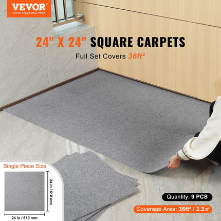Carpet Tiles Peel and Stick, Squares Self Adhesive Carpet Floor Tile, Soft Padded Carpet Tiles, Easy Install DIY for Bedroom Living Room Indoor Outdoor (9Tiles, Light Gray).