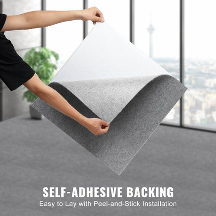 Carpet Tiles Peel and Stick, Squares Self Adhesive Carpet Floor Tile, Soft Padded Carpet Tiles, Easy Install DIY for Bedroom Living Room Indoor Outdoor (9Tiles, Light Gray).