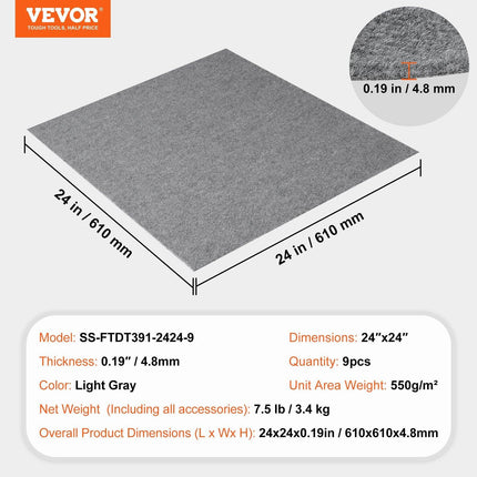Carpet Tiles Peel and Stick, Squares Self Adhesive Carpet Floor Tile, Soft Padded Carpet Tiles, Easy Install DIY for Bedroom Living Room Indoor Outdoor (9Tiles, Light Gray).