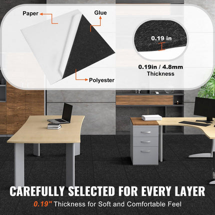 Carpet Tiles Peel and Stick, 24” x 24” Squares Self Adhesive Carpet Floor Tile, Soft Padded Carpet Tiles, Easy Install DIY for Bedroom Living Room Indoor Outdoor (15Tiles, Carbon Black).