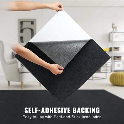 Carpet Tiles Peel and Stick, 24” x 24” Squares Self Adhesive Carpet Floor Tile, Soft Padded Carpet Tiles, Easy Install DIY for Bedroom Living Room Indoor Outdoor (15Tiles, Carbon Black).