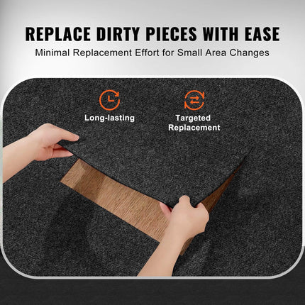 Carpet Tiles Peel and Stick, 24” x 24” Squares Self Adhesive Carpet Floor Tile, Soft Padded Carpet Tiles, Easy Install DIY for Bedroom Living Room Indoor Outdoor (15Tiles, Carbon Black).