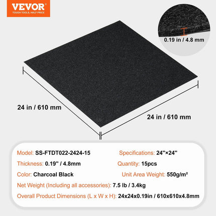 Carpet Tiles Peel and Stick, 24” x 24” Squares Self Adhesive Carpet Floor Tile, Soft Padded Carpet Tiles, Easy Install DIY for Bedroom Living Room Indoor Outdoor (15Tiles, Carbon Black).