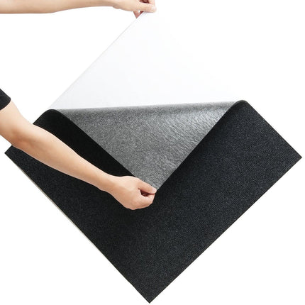 Carpet Tiles Peel and Stick, 24” x 24” Squares Self Adhesive Carpet Floor Tile, Soft Padded Carpet Tiles, Easy Install DIY for Bedroom Living Room Indoor Outdoor (15Tiles, Carbon Black).