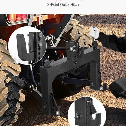 3-Point Quick Hitch with 2 in Receiver, 3000 Lbs Lift Capacity, 3-Pt Hitch with 5 Level Adjustable Bolt, Adaptation to Category 1 & 2 Tractor, Heavy Duty 3 Point Attachments, Black.
