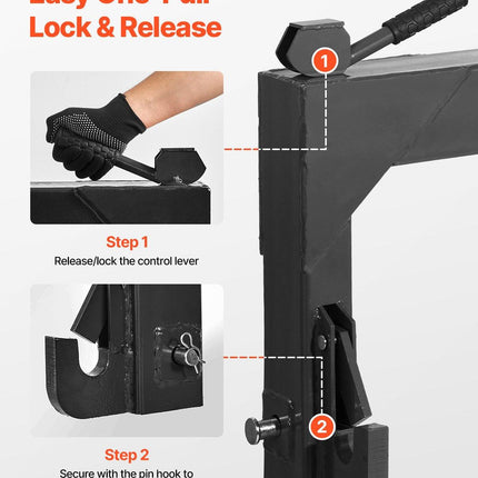 3-Point Quick Hitch with 2 in Receiver, 3000 Lbs Lift Capacity, 3-Pt Hitch with 5 Level Adjustable Bolt, Adaptation to Category 1 & 2 Tractor, Heavy Duty 3 Point Attachments, Black.