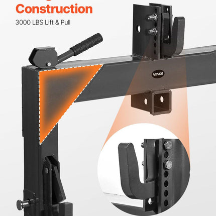 3-Point Quick Hitch with 2 in Receiver, 3000 Lbs Lift Capacity, 3-Pt Hitch with 5 Level Adjustable Bolt, Adaptation to Category 1 & 2 Tractor, Heavy Duty 3 Point Attachments, Black.