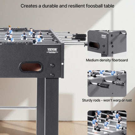 Foosball Table, 121 cm Standard Size Table, Indoor Full Size Foosball Tables for Home, Family, and Game Room, Durable Soccer Set, Includes 2 Balls, Score Keeper, and 2 Cup Holders.