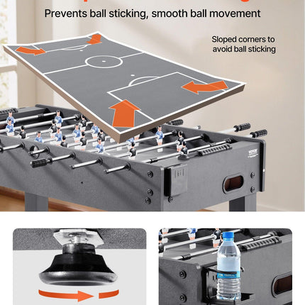 Foosball Table, 121 cm Standard Size Table, Indoor Full Size Foosball Tables for Home, Family, and Game Room, Durable Soccer Set, Includes 2 Balls, Score Keeper, and 2 Cup Holders.