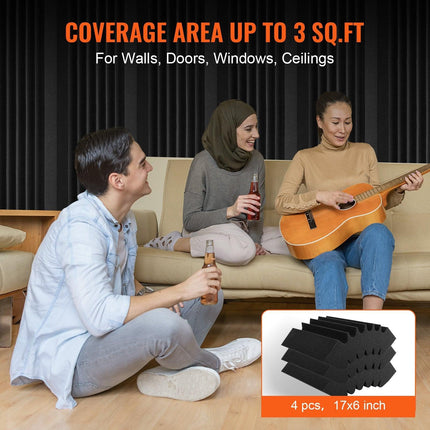 Acoustic Foam Panels 4 Pack 16.5 x 6.3 x 12 in Adhesive for Wall Ceiling.