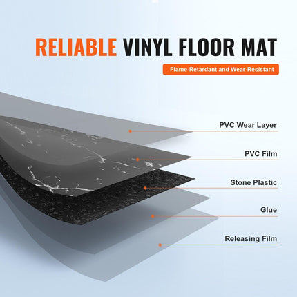 Self Adhesive Vinyl Floor Tiles 12 x 12 inch, 50 Tiles 1.5mm Thick Peel & Stick, Black Marble Texture DIY Flooring for Kitchen, Dining Room, Bedrooms & Bathrooms, Easy for Home Decor.