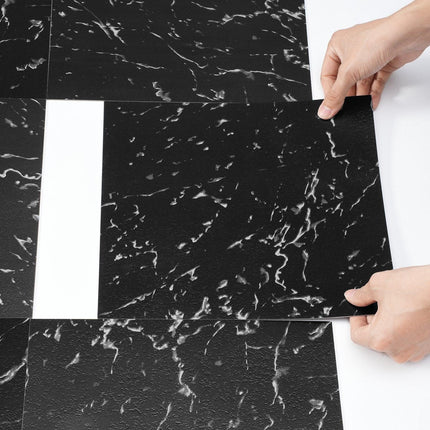 Self Adhesive Vinyl Floor Tiles 12 x 12 inch, 50 Tiles 1.5mm Thick Peel & Stick, Black Marble Texture DIY Flooring for Kitchen, Dining Room, Bedrooms & Bathrooms, Easy for Home Decor.