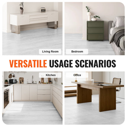 Self Adhesive Vinyl Floor Tiles 36 x 6 inch, 36 Tiles 2.5mm Thick Peel & Stick, Light Gray Wood Grain DIY Flooring for Kitchen, Dining Room, Bedrooms & Bathrooms, Easy for Home Decor.