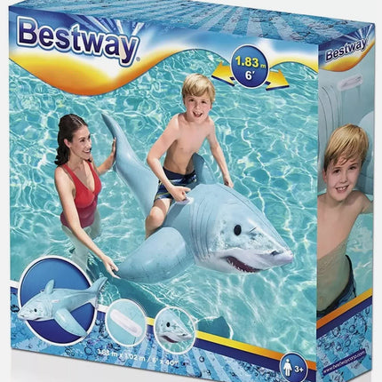 Bestway 1.83m x 1.02m Realistic Shark Pool Float Inflatable Rubber Ride on for Kids.
