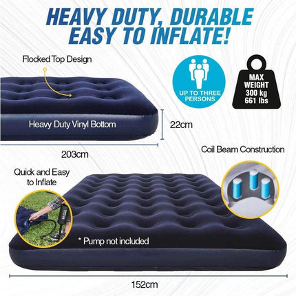 Bestway 2.03m x 1.52m x 22cm Air Mattress Queen Inflatable Air Bed Indoor/Outdoor Heavy Duty Durable Camping.