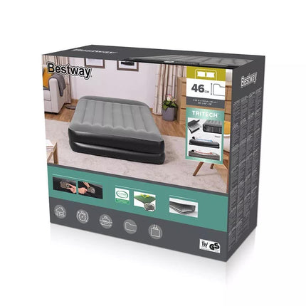Bestway 2.03m x 1.52m x 46cm Tritech Air Mattress Queen Built-in AC pump.