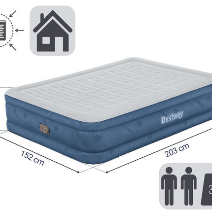 Bestway 2.03m x 1.52m x 46cm Fortech Snugable Top Air Inflatable Mattress Queen Built-in AC Pump.