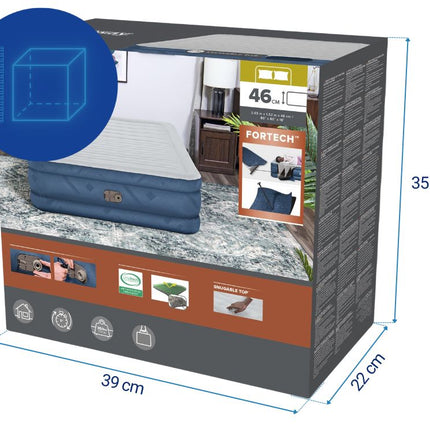 Bestway 2.03m x 1.52m x 46cm Fortech Snugable Top Air Inflatable Mattress Queen Built-in AC Pump.