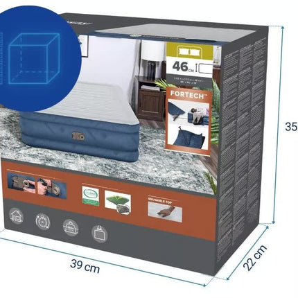 Bestway 2.03m x 1.52m x 46cm Fortech Snugable Top Air Inflatable Mattress Queen Built-in AC Pump.