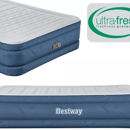 Bestway 2.03m x 1.52m x 46cm Fortech Snugable Top Air Inflatable Mattress Queen Built-in AC Pump.