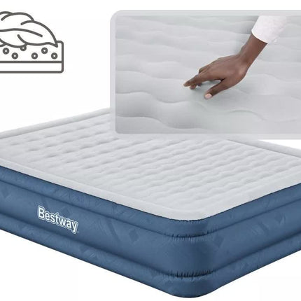 Bestway 2.03m x 1.52m x 46cm Fortech Snugable Top Air Inflatable Mattress Queen Built-in AC Pump.