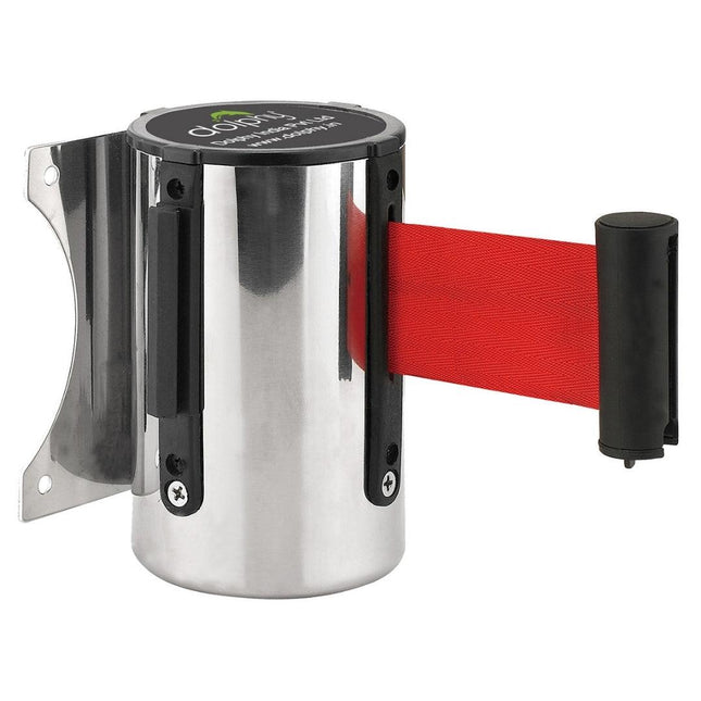Wall Mounted Retractable Queue Barrier Belt.