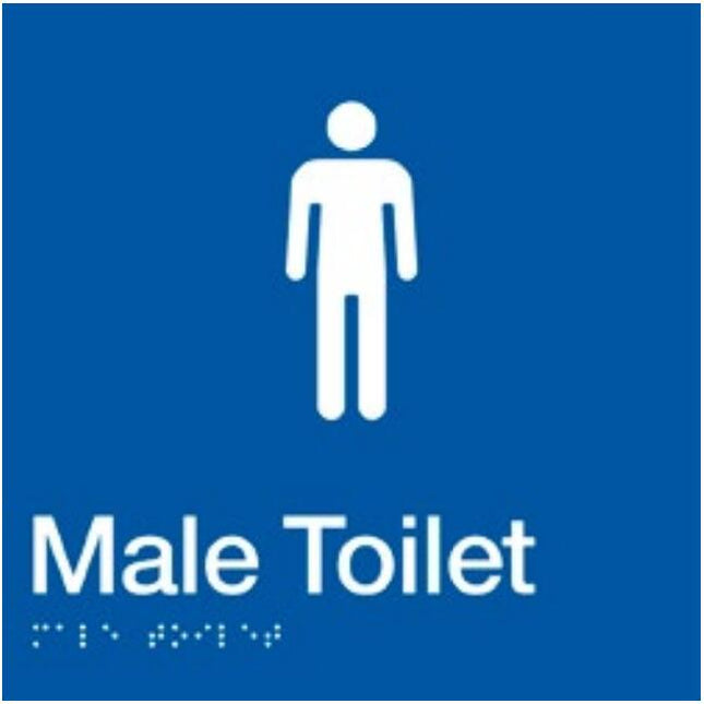 Male Toilet Braille Sign Blue / White.