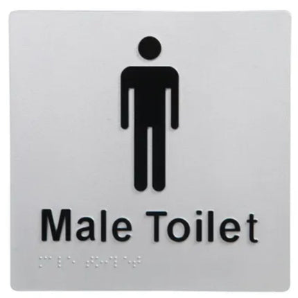 Male Toilet Braille Sign Silver / Black.