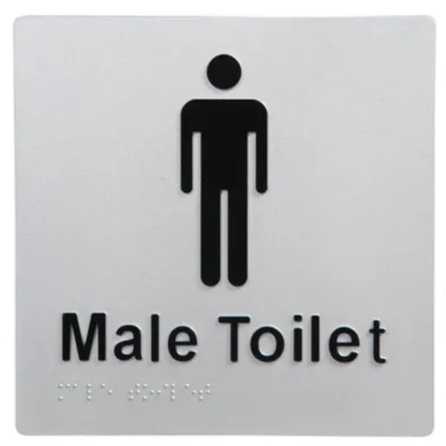 Male Toilet Braille Sign Silver / Black.