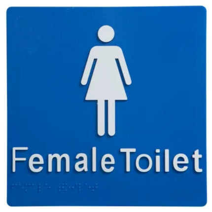Female Toilet Braille Sign Blue / White.