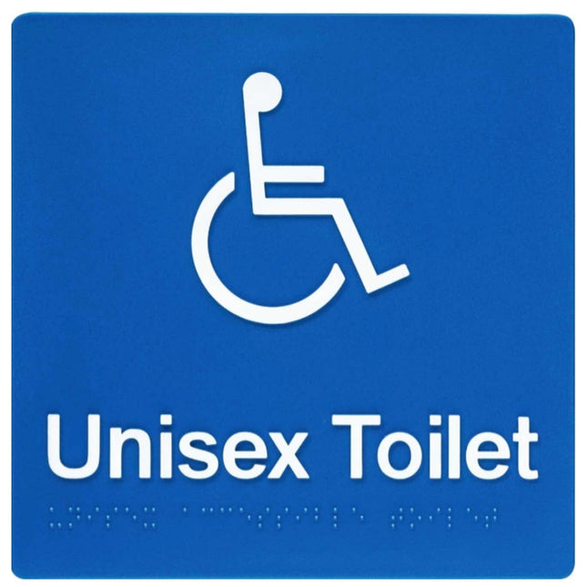 Unisex Disabled Toilet Braille Sign Blue / White.
