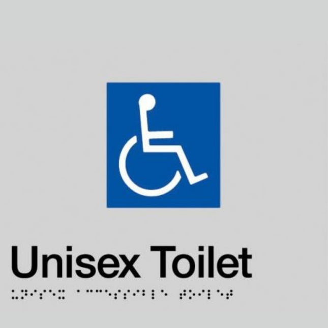 Unisex Disabled Toilet Braille Sign Silver / Black.