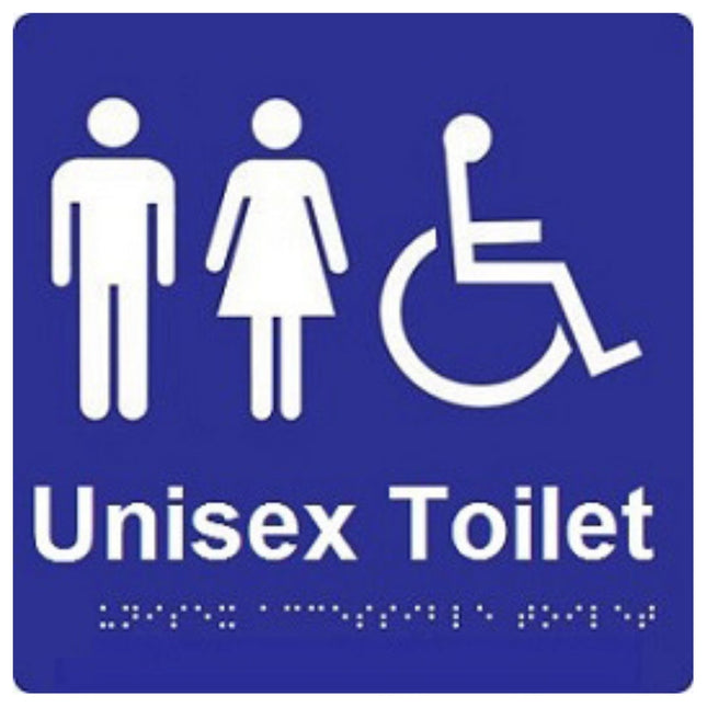 Unisex Accessible Toilet Braille Sign Blue / White.