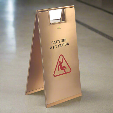 Premium Stainless Steel Wet Floor Sign - Gold.