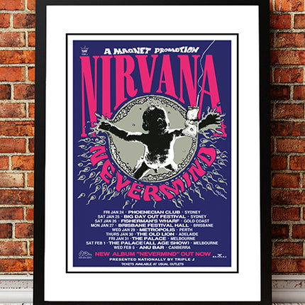 Nirvana 'Nevermind' Australian Tour Poster 1992 - Framed A1.