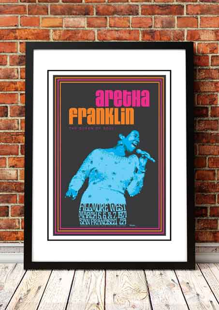 Aretha Franklin ‘Fillmore West’ San Francisco, USA Concert Poster 1971 - Framed A4.