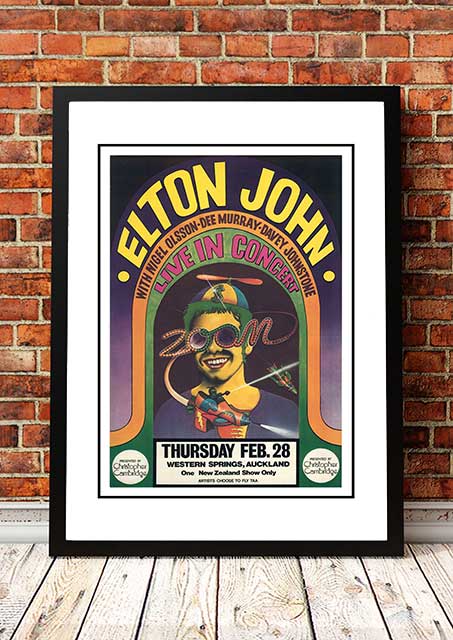 Elton John ‘Western Springs’ Auckland, NZ Concert Poster 1971 - Framed A3.