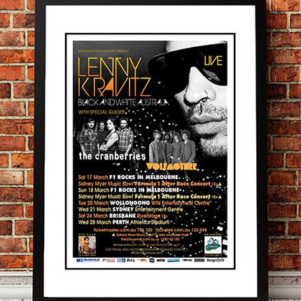 Lenny Kravitz ‘Black and White' Australian Tour Poster 2012 - Framed A4.