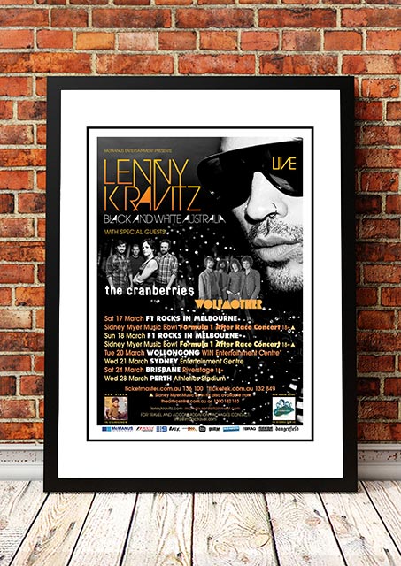 Lenny Kravitz ‘Black and White' Australian Tour Poster 2012 - Framed A4.
