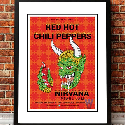 Red Hot Chili Peppers / Nirvana / Pearl Jam ‘Cow Palace’ USA Concert Poster 1991 - Framed A6.
