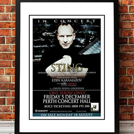Sting ‘Songs from the Labyrinth’ Perth, Australia Concert Poster 2008 - Framed A3.