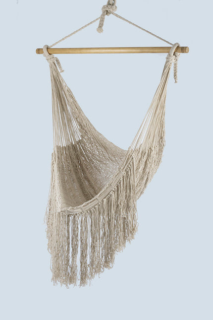 Fringed Cotton Rope Mexican Hammock Swing from Mexico in Ivory.