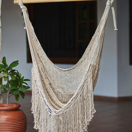 Fringed Cotton Rope Mexican Hammock Swing from Mexico in Ivory.