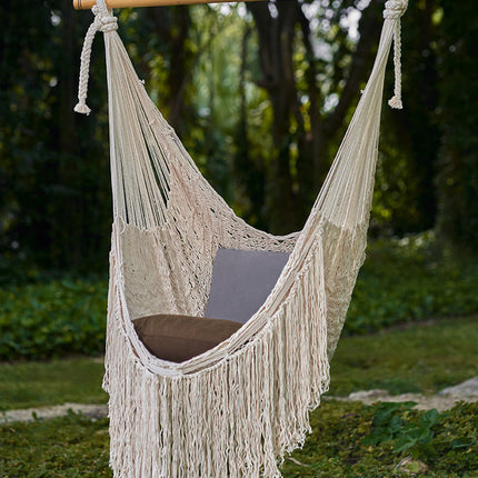 Fringed Cotton Rope Mexican Hammock Swing from Mexico in Ivory.