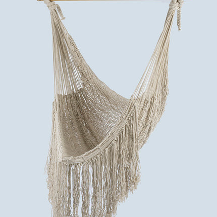 Fringed Cotton Rope Mexican Hammock Swing from Mexico in Ivory.