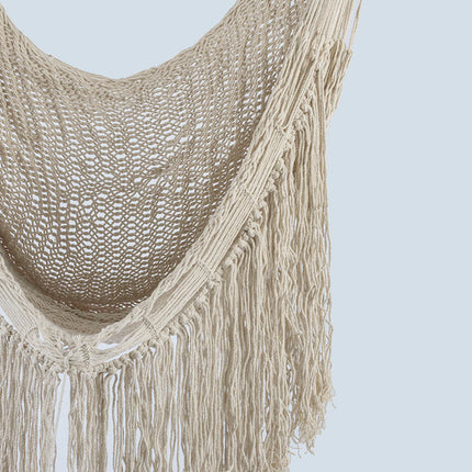 Fringed Cotton Rope Mexican Hammock Swing from Mexico in Ivory.