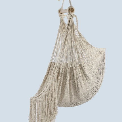 Fringed Cotton Rope Mexican Hammock Swing from Mexico in Ivory.