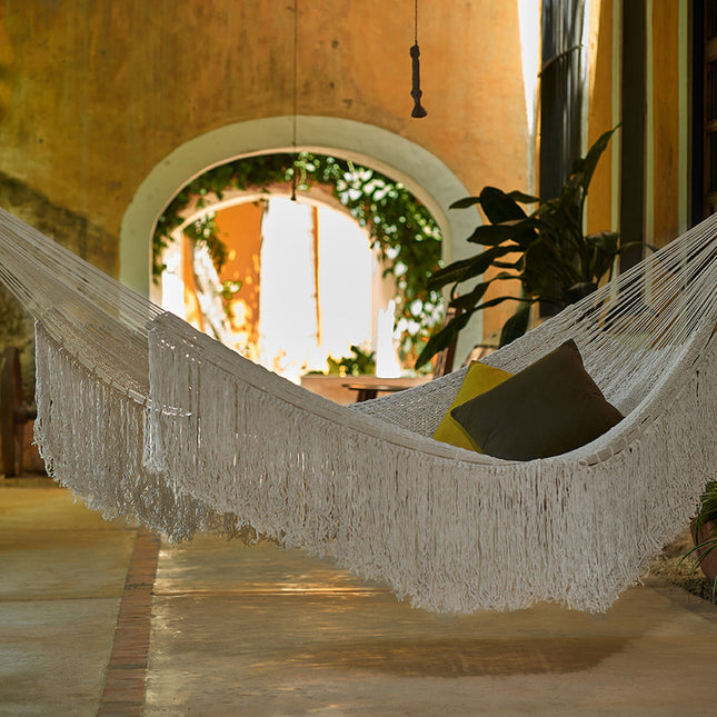 Ivory Cascade, hand woven rope Authentic Mexican Hammock.