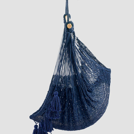 Deluxe Extra Large Mexican Hammock Chair in Outdoor Cotton Colour Blue.
